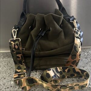 Steve Madden Olive Bucket Bag with Leopard Strap